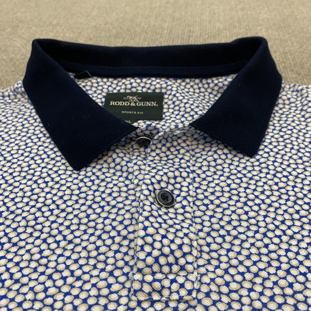 Rodd & Gunn Polo Shirt Mens XL Blue Polka Dot Sports Fit Cotton Casual Top Golf - Picture 2 of 10